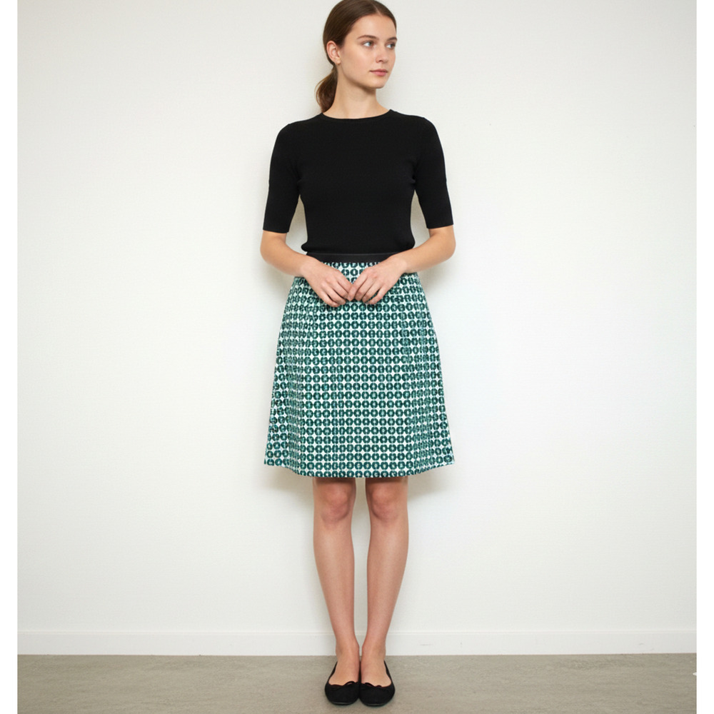BODEN Green Blue Geometric Cotton Lined Skirt Knee Length Lined A Line 10